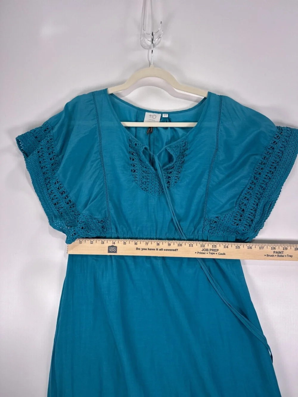 Anthropologie HD in Paris Stone Harbor Teal Silk Cotton Crochet Tunic Dress 2 - Picture 8 of 9